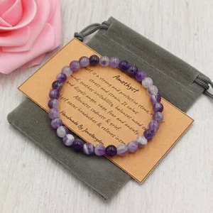 DREAM AMETHYST Bracelet Stretch Fit Handmade Gift Bag Card Crystal Gemstone 6mm - Picture 1 of 5