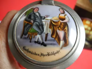 Bierkrug erotischer Porzellandeckel - Einsatz um 1880 Hochwürden mit Köchin RAR - Bild 1 von 10