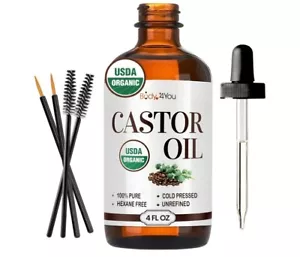 Organic Castor Oil 4oz – 100% Pure Cold-Pressed, Hexane-Free, USDA | Hair, Skin - Picture 1 of 10