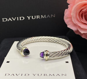 David Yurman Cable Classics 7mm Cuff Bracelet Amethyst 14k Gold 925 Size M