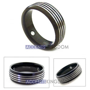 ACCENTS KINGDOM 8MM MEN'S BLACK TITANIUM MAGNETIC GROOVED RING BAND - Picture 1 of 3