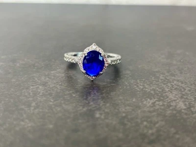 RBP Lab Created Blue Sapphire With Clear CZ Halo Size 9 - Image 1 of 2