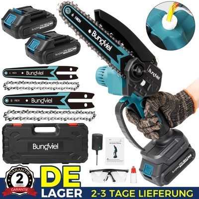 BUNDVIEL Akku Kettensäge 6+8 Zoll Mini Kettensägen Bürstenloser Handkettensäge Mit 2 Akku