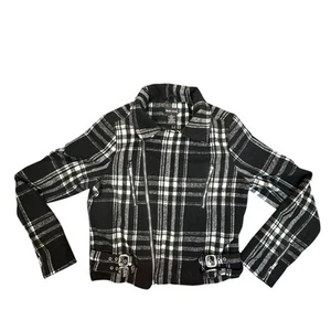 Wet Seal Jacket Womens Large Black White Plaid Wool Blend Zip Front Pockets - Picture 1 of 10