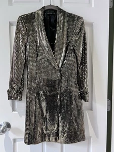 Zara Gold Blazer Metallic Sequin Tuxedo Mini Dress Small Housewives ASO Trinny - Picture 1 of 4