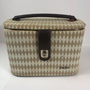 Vintage Neiman Marcus Vanity Train Case Luggage Diamond Pattern Brown Tan Travel - Picture 1 of 12