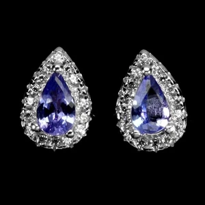 925 Sterling Silver Earrings Pear Tanzanite 5x3mm Natural Gemstone Jewelry - Picture 1 of 13