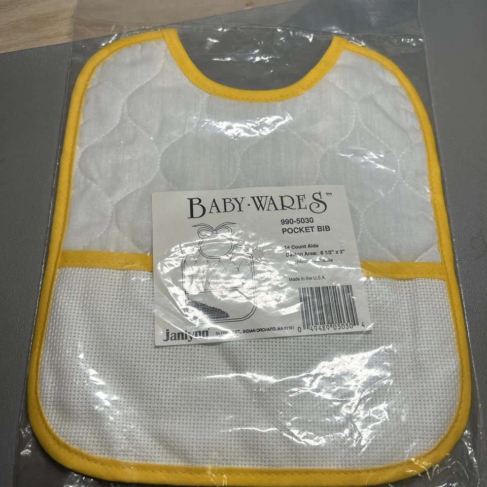 Janlynn Personal Wares 14 Count Evenweave Quilty Pocket Bib With Yellow Edge