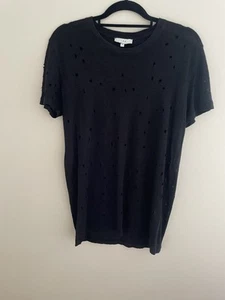 IRO “Clay” Linen T Shirt Black Distressed Top Made in Portugal Size Small - Picture 1 of 9
