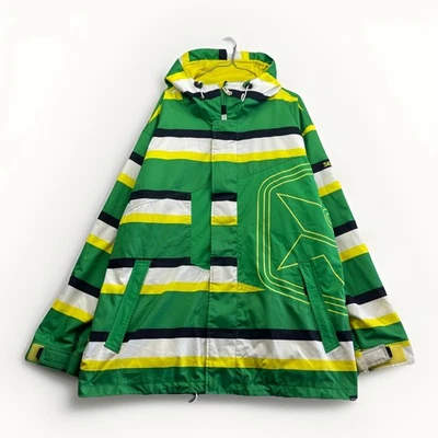 Y2K Sessions Deluxe Recco Avalanche Snow Jacket Mens XL Green / Yellow Striped Foto 1 de 4