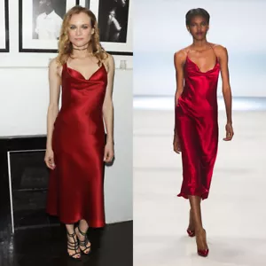 $1595 Cushnie et Ochs Rojo Charmeuse Halter Halter Midi Vestido Talla 8 - Imagen 1 de 10