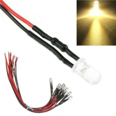5 Pz. DIODI LED BIANCO CALDO CABLATI 5mm alta luminosità 12V cavetti 20cm - Immagine 1 di 2