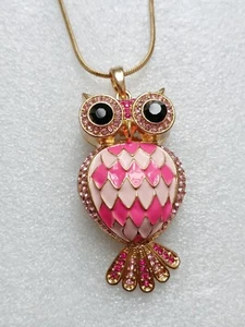 Lange Kette  Pink/Rosa Goldfarben Vogel Eule Strass Modeschmuck - Bild 1 von 5