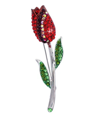 Bonito broche broche flor tulipán rojo collar colgante mujer joyería de moda Foto 1 de 4