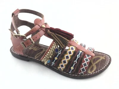 Sandalias SAM EDELMAN Gladiador Cuero Linny Marrón Amarillo Rojo Pintado Boho Tirantes Foto 1 de 4