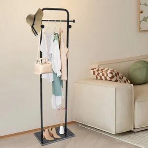 Black Metal Clothes Rack Free-Standing Coat Rack Rectangular Garment Racks - Picture 1 of 17