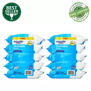 Equate Fresh Scent Flushable Wipes, 5 Resealable Packs (480 Total Wipes) 10 PACK - Picture 1 of 12