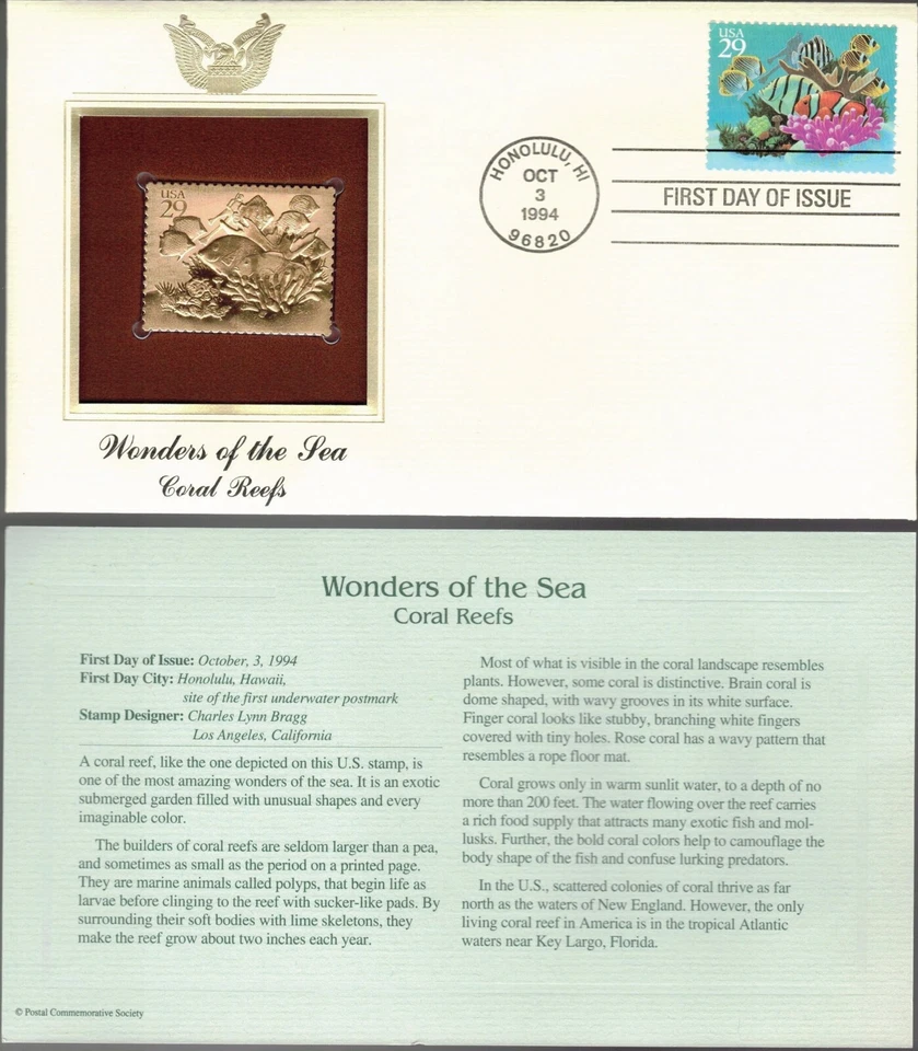 Wonders of the Sea--Coral Reefs--1st day issue-Golden Replica - Image 1 of 1