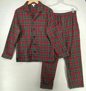 GARNET HILL Pajamas S Pima Cotton Tartan Plaid Button Up Top & Pants Cotton Red - Picture 1 of 18
