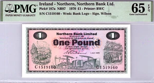 Ireland 1 Pound 1970 Banknote PMG 65 Gem UNC EPQ Pick# 187a - Picture 1 of 3