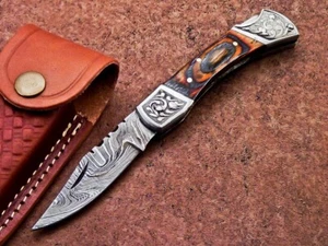 Custom Handmade Forged Damascus Steel Folding Pocket Knife , Pocket Knife, 790 - Picture 1 of 11