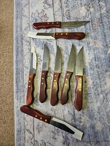 Set Of 8 Tramontina 10" Steak Knife Brazil Wooden Handle Half-Serrated - Picture 1 of 8