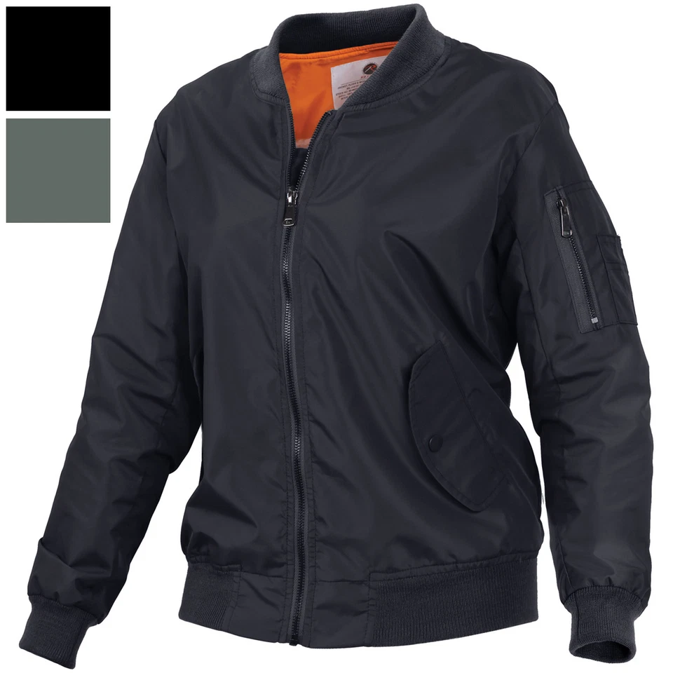Womens Lightweight MA-1 Flight Jacket Enhanced Nylon Military Ladies Bomber Coat - Image 1 of 1