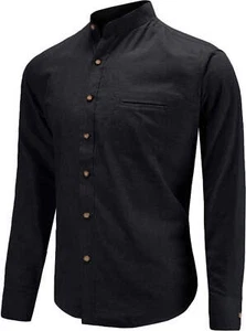Amazon Mens Grandad Collar Shirt Long Sleeve Black Size XL RRP £19.99 - Picture 1 of 2