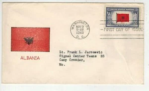 1943 WW2 Patriotic FDC RARE SILK SCREEN OVERRUN COUNTRIES 918 ALBANIA FLAG - Picture 1 of 2