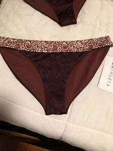 Athleta Aqualuxe Batik Bikini Bottom Mid Rise Burgundy White Womens Small 453784 - Picture 1 of 5