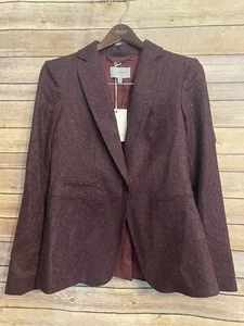 Jigsaw Womens One Button Tweed Wool Blend Blazer in Aubergine Wine US Size 6 New - Picture 1 of 6