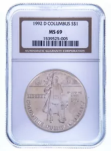 1992-D Columbus Commemorative Silver $1 Graded by NGC as MS-69 - Picture 1 of 4