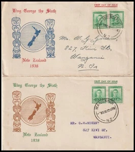 NEW ZEALAND 1938 KGVI 1/2d GREEN FDC DUO (JF) - Picture 1 of 1