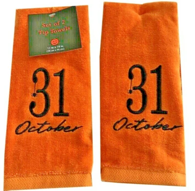 Halloween Fingertip Towels Set of 2 Cute 31 October Embroidered Orange Spider - Image 1 of 4