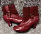 Hush puppies “ Vivika” Red Leather + Suede Ankle Boots UK Size 5 Kitten Heels