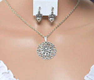 Trachtenkette Trachtenschmuck + Ohrringe Edelweiß Oktoberfest Set Wies'n Strass  - Bild 1 von 4