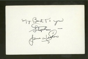 JANE WITHERS Signed 3x5 Index Card Bright Eyes Film Cinema Autograph Card 