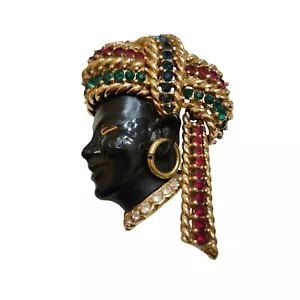 Amazing Signed Boucher 8381P Enameled and Jeweled Blackamoor Brooch (A4917) - Picture 1 of 7