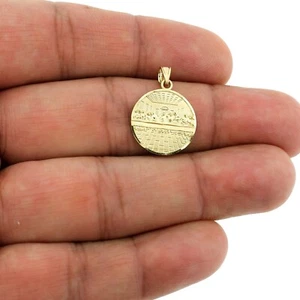 10K Yellow Gold Last Supper Charm Pendant Round Jesus Medallion - Picture 1 of 5