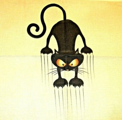 Square Cotton Canvas Clawing Black Cat Pillow Cover 17.5" x 17.5" NEW (#76) - Image 1 of 4