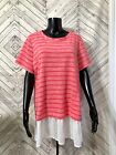 LOGO by Lori Goldstein Coral Pink Scoop Neck Striped Swiss Dot Hem Tunic Top 1X