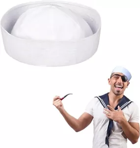Adult WHITE DOUGHBOY MARINE SAILOR HAT Cap Halloween Fancy Dress Costume Party - Picture 1 of 7