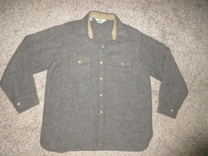 VTG WOOLRICH WOOL BLEND GRAY FLANNEL BUTTON DOWN SHIRT MEN SZ XL POCKETS - Picture 1 of 4