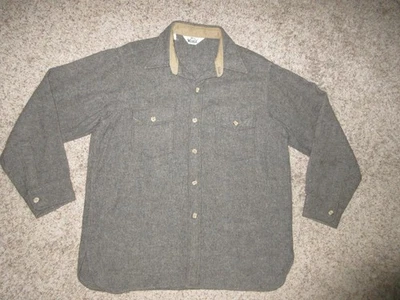 VTG WOOLRICH WOOL BLEND GRAY FLANNEL BUTTON DOWN SHIRT MEN SZ XL POCKETS - Image 1 of 4