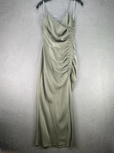 BHLDN Vestito Donna 4 Verde Anthropologie Freya Maxi Raso Effetto Avvolgente Increspature - Foto 1 di 12