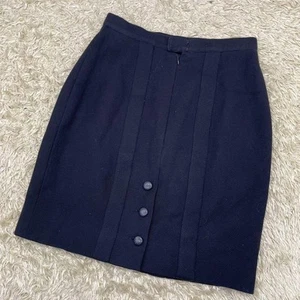 Authentic CHANEL Skirt Button Pleated Cotton Color Navy Size M Women's - Picture 1 of 24