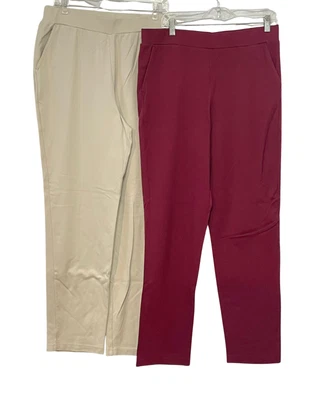 2 pares de pantalones de pierna recta de punto diario alto talla LT de Appleseed's borgoña y beige Foto 1 de 4