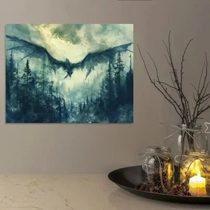 Unframed 8.3"x11.8" Enchanting Green Dragon Watercolor Canvas Poster Fantasy - Picture 1 of 2