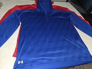 Under Armour Shirt Womens XL Red & Blue Lot 1/4 Zip Hoodie Loose Patterned - Picture 1 of 11