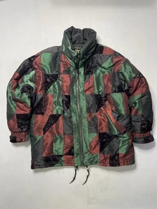Vtg 80s Braetan Patchwork Abstract Puffer Jacket Coat Sz M (Fit L/ XL) Womens - Picture 1 of 13